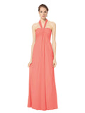 Long Empire Halter Sleeveless Coral Chiffon Bridesmaid Dress Kennedy