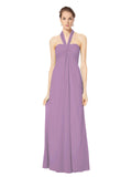 Long Empire Halter Sleeveless Dark Lavender Chiffon Bridesmaid Dress Kennedy