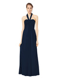 Long Empire Halter Sleeveless Dark Navy Chiffon Bridesmaid Dress Kennedy