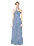 Long Empire Halter Sleeveless Dusty Blue Chiffon Bridesmaid Dress Kennedy