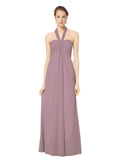 Long Empire Halter Sleeveless Dusty Rose Chiffon Bridesmaid Dress Kennedy