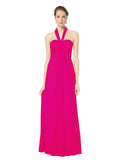 Long Empire Halter Sleeveless Fuchsia Chiffon Bridesmaid Dress Kennedy