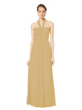 Long Empire Halter Sleeveless Gold Chiffon Bridesmaid Dress Kennedy