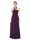 Long Empire Halter Sleeveless Grape Chiffon Bridesmaid Dress Kennedy