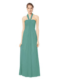 Long Empire Halter Sleeveless Icelandic Silver Chiffon Bridesmaid Dress Kennedy