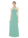 Long Empire Halter Sleeveless Jade Chiffon Bridesmaid Dress Kennedy