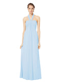 Long Empire Halter Sleeveless Light Sky Blue Chiffon Bridesmaid Dress Kennedy