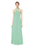 Long Empire Halter Sleeveless Mint Green Chiffon Bridesmaid Dress Kennedy