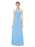 Long Empire Halter Sleeveless Periwinkle Chiffon Bridesmaid Dress Kennedy