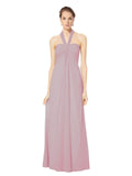 Long Empire Halter Sleeveless Primrose Chiffon Bridesmaid Dress Kennedy