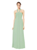 Long Empire Halter Sleeveless Sage Chiffon Bridesmaid Dress Kennedy