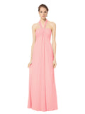 Long Empire Halter Sleeveless Salmon Chiffon Bridesmaid Dress Kennedy