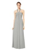 Long Empire Halter Sleeveless Silver Chiffon Bridesmaid Dress Kennedy