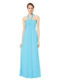 Long Empire Halter Sleeveless Sky Blue Chiffon Bridesmaid Dress Kennedy