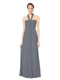 Long Empire Halter Sleeveless Slate Grey Chiffon Bridesmaid Dress Kennedy