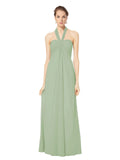 Long Empire Halter Sleeveless Smoke Green Chiffon Bridesmaid Dress Kennedy