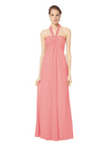 Long Empire Halter Sleeveless Watermelon Chiffon Bridesmaid Dress Kennedy