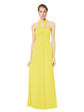 Long Empire Halter Sleeveless Yellow Chiffon Bridesmaid Dress Kennedy