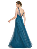 Long A-Line V-Neck Sleeveless Tulle Teal Green Bridesmaid Dress Reagan