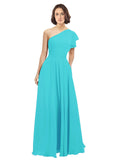 Aqua A-Line One Shoulder Long Bridesmaid Dress Josephine