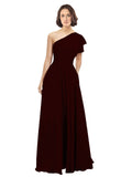 Burgundy Gold A-Line One Shoulder Long Bridesmaid Dress Josephine