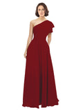 Burgundy A-Line One Shoulder Long Bridesmaid Dress Josephine