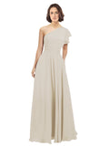 Champagne A-Line One Shoulder Long Bridesmaid Dress Josephine