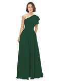 Dark Green A-Line One Shoulder Long Bridesmaid Dress Josephine