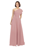 Dusty Pink A-Line One Shoulder Long Bridesmaid Dress Josephine