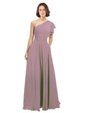 Dusty Rose A-Line One Shoulder Long Bridesmaid Dress Josephine