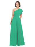 Emerald Green A-Line One Shoulder Long Bridesmaid Dress Josephine