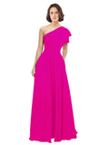 Fuchsia A-Line One Shoulder Long Bridesmaid Dress Josephine