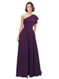 Grape A-Line One Shoulder Long Bridesmaid Dress Josephine