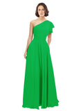 Green A-Line One Shoulder Long Bridesmaid Dress Josephine