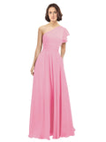 Hot Pink A-Line One Shoulder Long Bridesmaid Dress Josephine