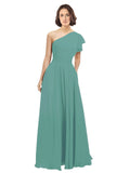 Icelandic Silver A-Line One Shoulder Long Bridesmaid Dress Josephine