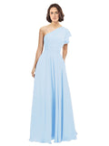 Light Sky Blue A-Line One Shoulder Long Bridesmaid Dress Josephine