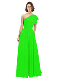 Lime Green A-Line One Shoulder Long Bridesmaid Dress Josephine