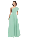 Mint Green A-Line One Shoulder Long Bridesmaid Dress Josephine