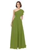 Olive Green A-Line One Shoulder Long Bridesmaid Dress Josephine