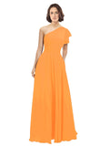 Orange A-Line One Shoulder Long Bridesmaid Dress Josephine