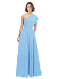 Periwinkle A-Line One Shoulder Long Bridesmaid Dress Josephine