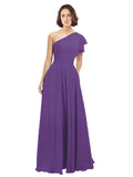 Plum Purple A-Line One Shoulder Long Bridesmaid Dress Josephine