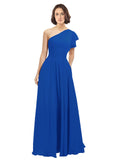 Royal Blue A-Line One Shoulder Long Bridesmaid Dress Josephine