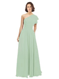 Sage A-Line One Shoulder Long Bridesmaid Dress Josephine