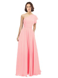 Salmon A-Line One Shoulder Long Bridesmaid Dress Josephine