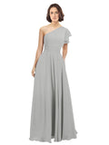 Silver A-Line One Shoulder Long Bridesmaid Dress Josephine