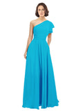 Turquoise A-Line One Shoulder Long Bridesmaid Dress Josephine