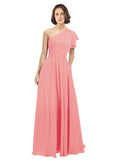 Watermelon A-Line One Shoulder Long Bridesmaid Dress Josephine