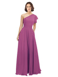 Wild Berry A-Line One Shoulder Long Bridesmaid Dress Josephine